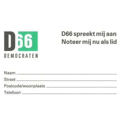 Een lidmaatschapsformulier van D66 uit 1985