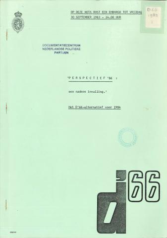 Voorkant van het rapport "Perspectief '86: een nadere invulling" (1983)