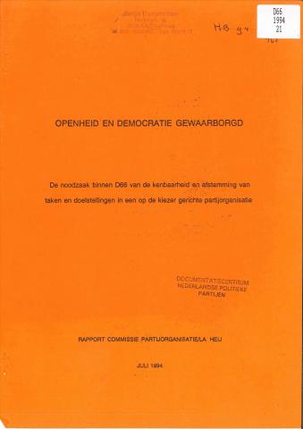 Voorkant van het rapport Openheid en democratie gewaarborgd