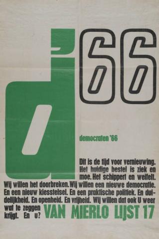 Affiche D66 voor de Tweede Kamerverkiezingen van 1967