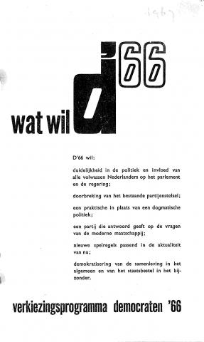 Voorkant van het D66 verkiezingsprogramma 1967