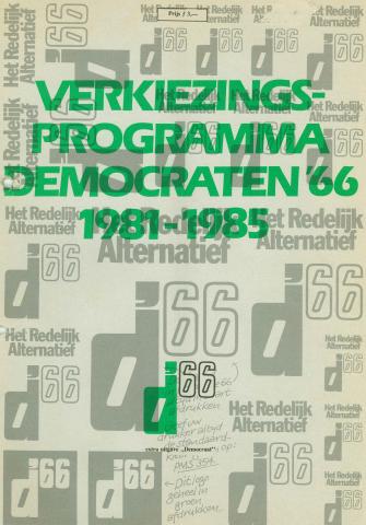 Voorkant van het D66 verkiezingsprogramma 1981-1986