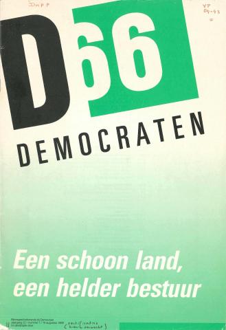Voorkant van het D66 programma voor de Tweede Kamerverkiezingen van 1989