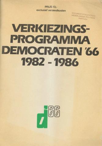 Voorkant van het D66 programma voor de Tweede Kamerverkiezingen van 1982