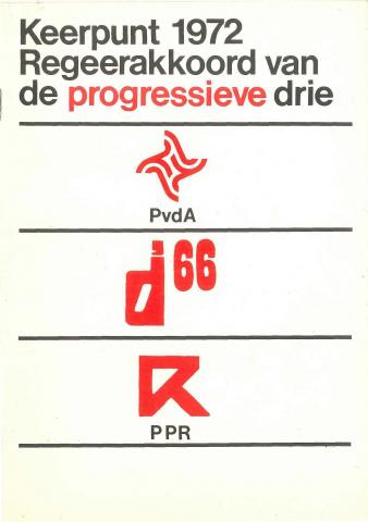 Voorkant van het gezamenlijke verkiezingsprogramma van D66, PvdA en PPR uit 1972