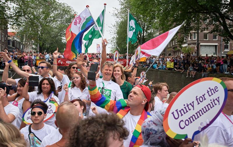 Dittrich was als partijleider openlijk homoseksueel. Hier is hij te zien op de politieke boot tijdens de Gay Canal Parade in Amsterdam in 2019