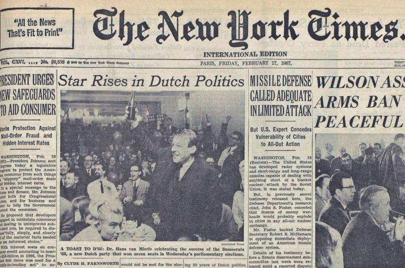 D66 haalde de voorkant van de internationale editie van de New York Times na de eerste verkiezingsdeelname.