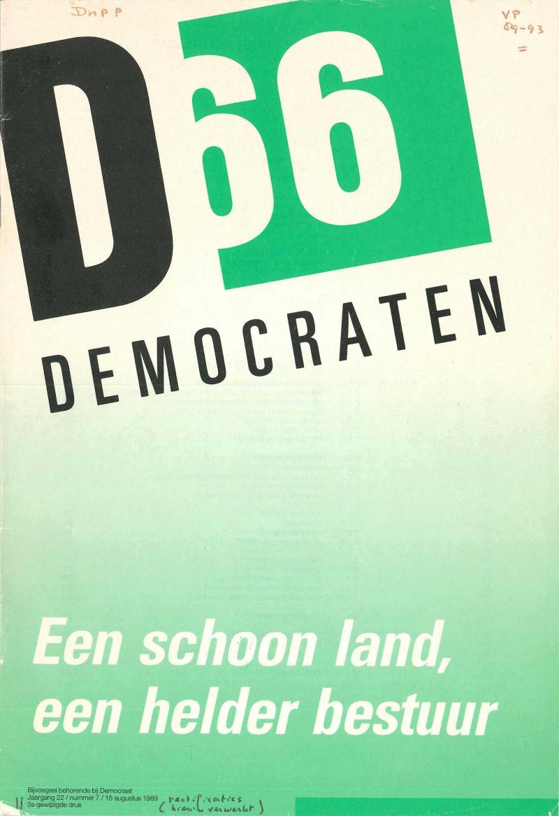 Voorkant van het D66 verkiezingsprogramma 1989-1993.