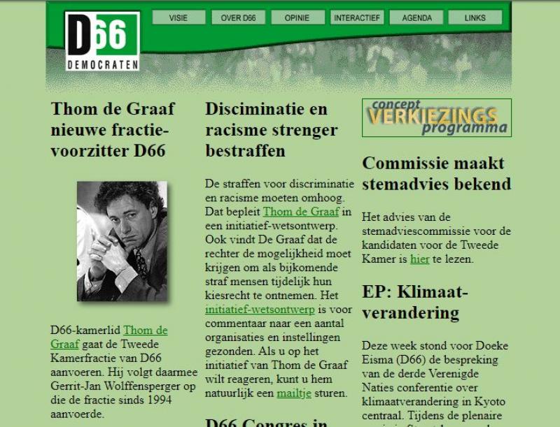 Screendump van website D66 in 1997
